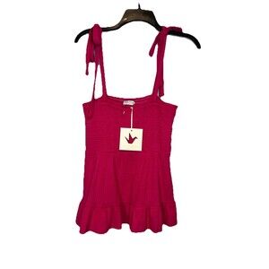 NWT! Paper Crane Spaghetti Strap Smocked‎ Bust Tiered pink med boho